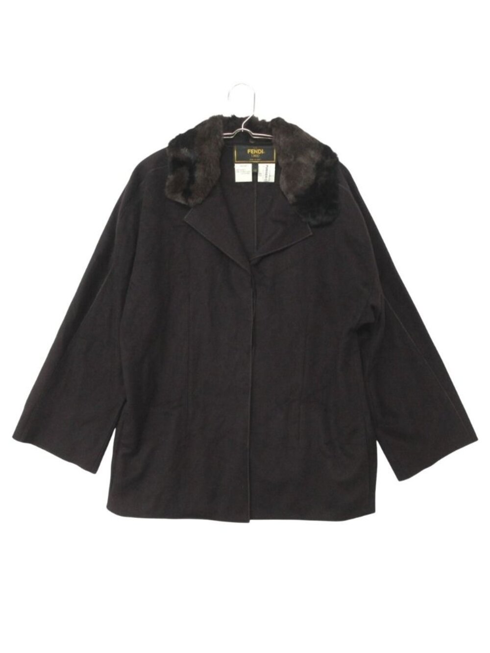 Fendi Coat Rabbit Fur Shawl 100% Cashmere Lightweight Jacket Fur Dark Brown 44